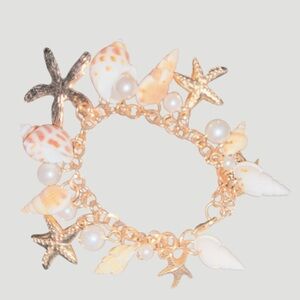 Seashell Charm Bracelet - Gold and Cream Beach Bracelet